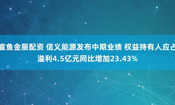 宣鱼金服配资 信义能源发布中期业绩 权益持有人应占溢利4.5亿元同比增加23.43%